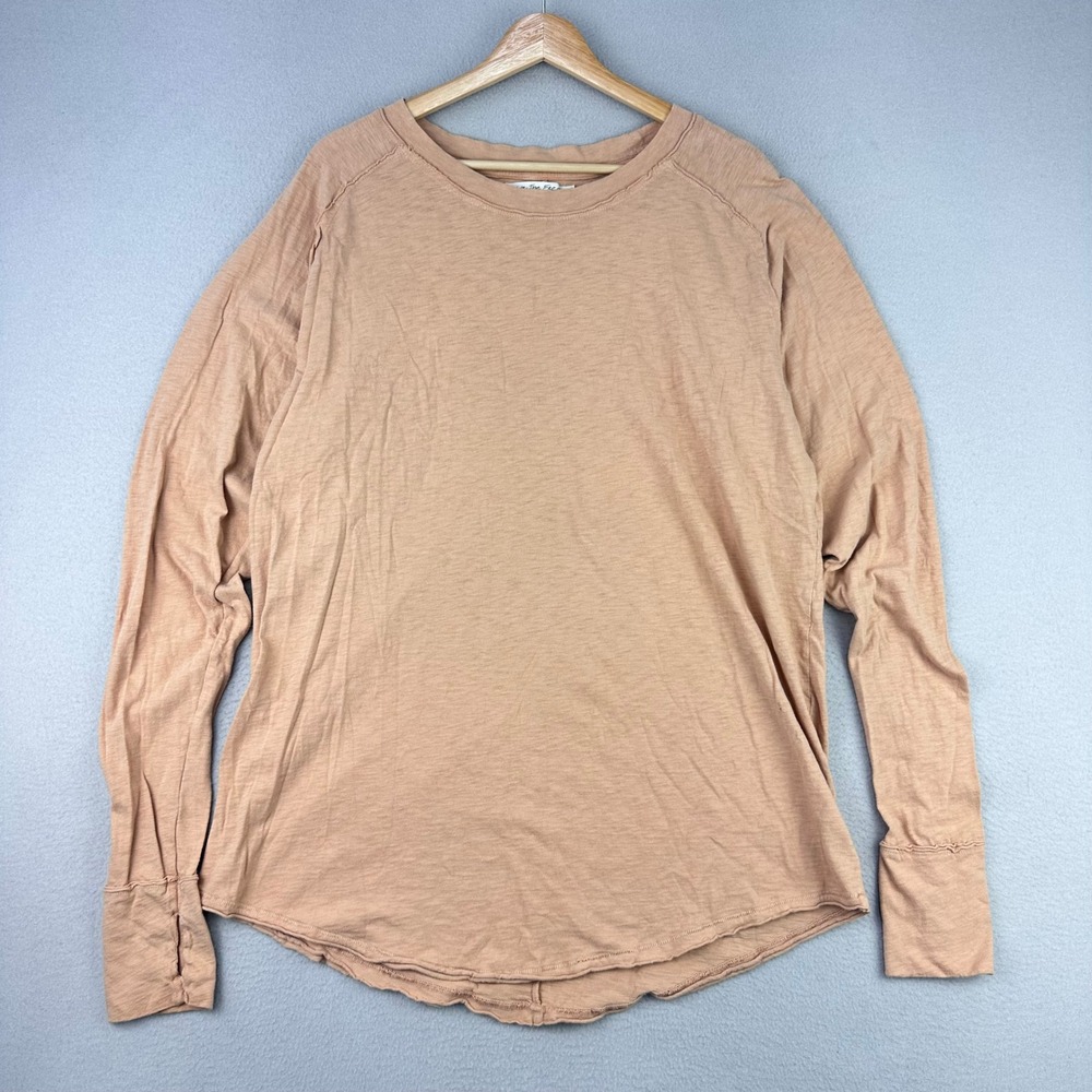 We The Free Arden Tee Womens Medium Tan‎ Long Sleeve Oversized Shirt Boho